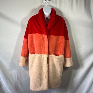 French Connection IZO faux fur mink color block coat XS